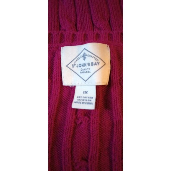 St. John's Bay Women's Size 1X Wine Cable Knit V-Neck Sweater - Picture 5 of 7